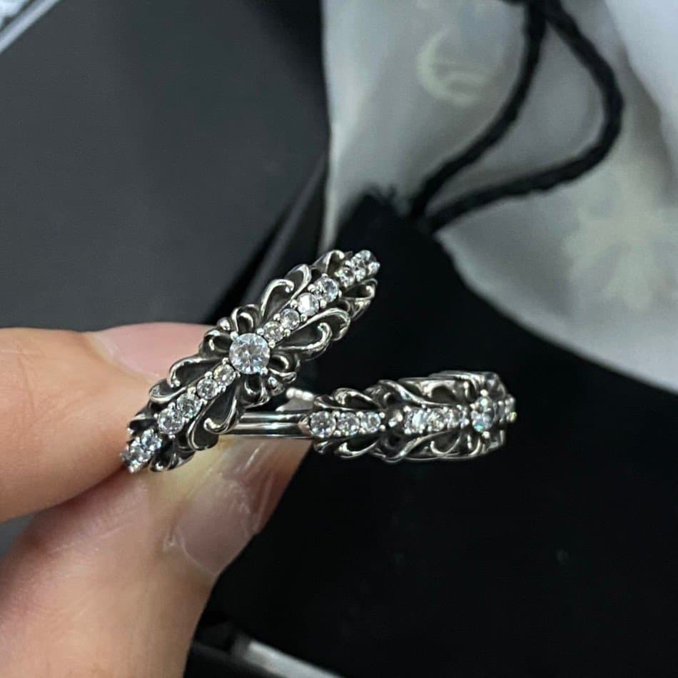 Stone cross flower ring